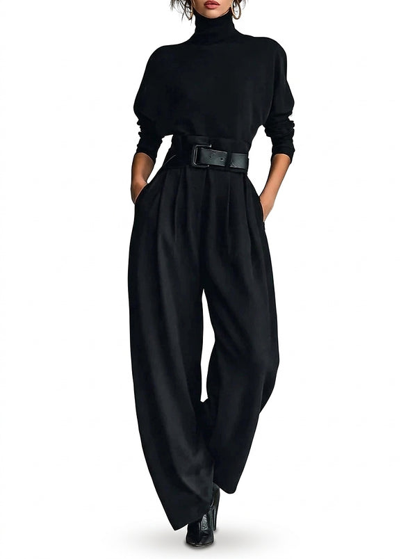 Damski kombinezon z golfem, długim rękawem i szerokimi nogawkami-Jumpsuits for women-Olave