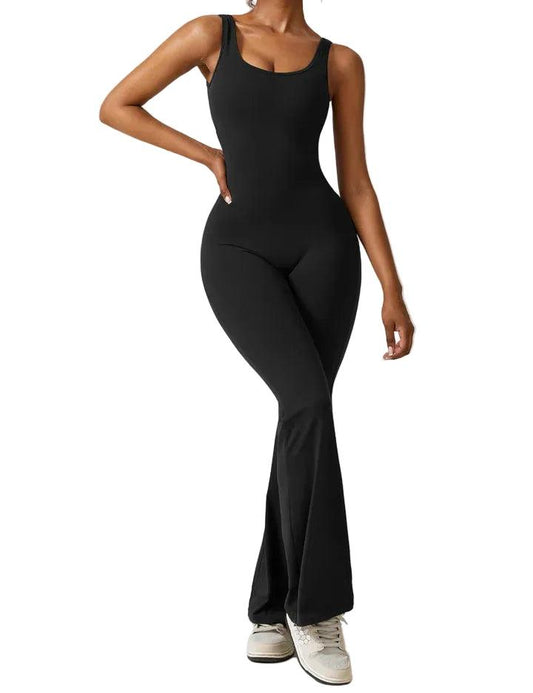 Damski kombinezon z odkrytymi plecami i rozszerzanymi nogawkami-Jumpsuits for Women-Olave