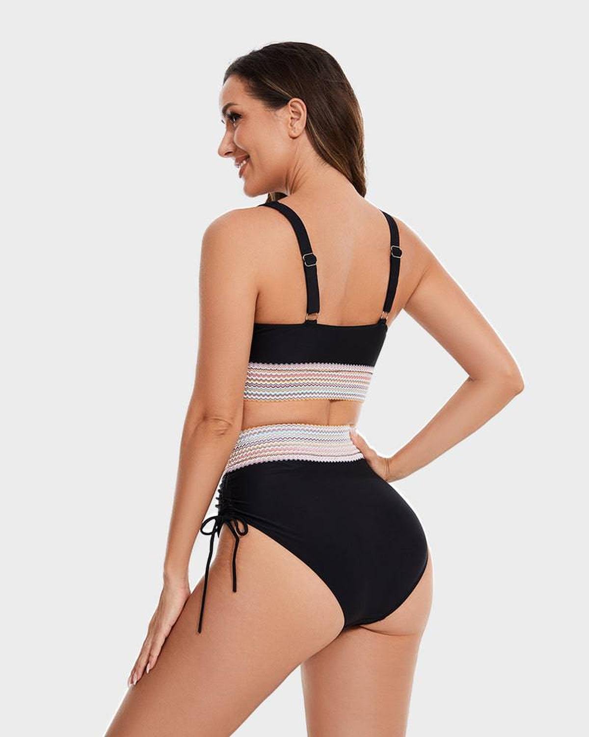 Damski komplet bikini z wiązaniem na szyi i wysokim stanem-Swimwear for women-Olave