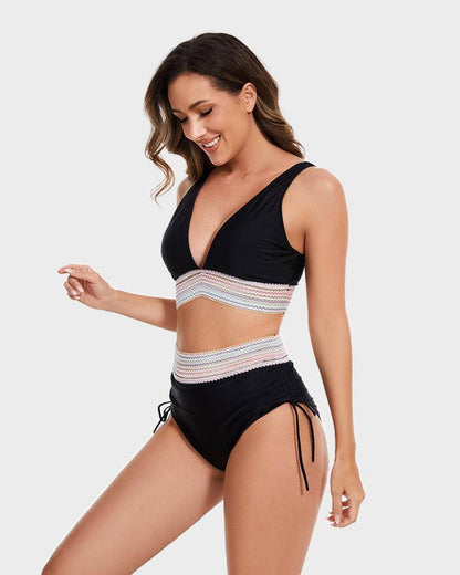 Damski komplet bikini z wiązaniem na szyi i wysokim stanem-Swimwear for women-Olave