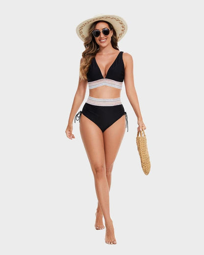 Damski komplet bikini z wiązaniem na szyi i wysokim stanem-Swimwear for women-Olave