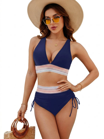 Damski komplet bikini z wiązaniem na szyi i wysokim stanem-Swimwear for women-Olave