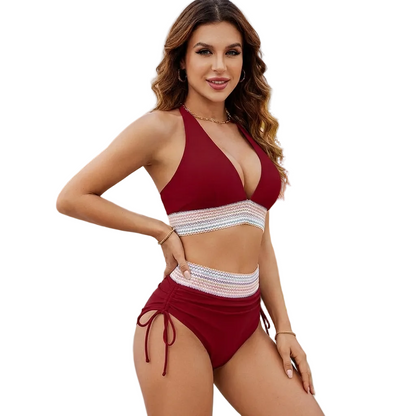 Damski komplet bikini z wiązaniem na szyi i wysokim stanem-Swimwear for women-Olave