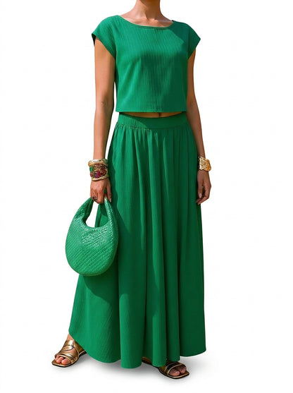 Damski komplet prążkowany: crop top i spódnica maxi-Sets for women-Olave