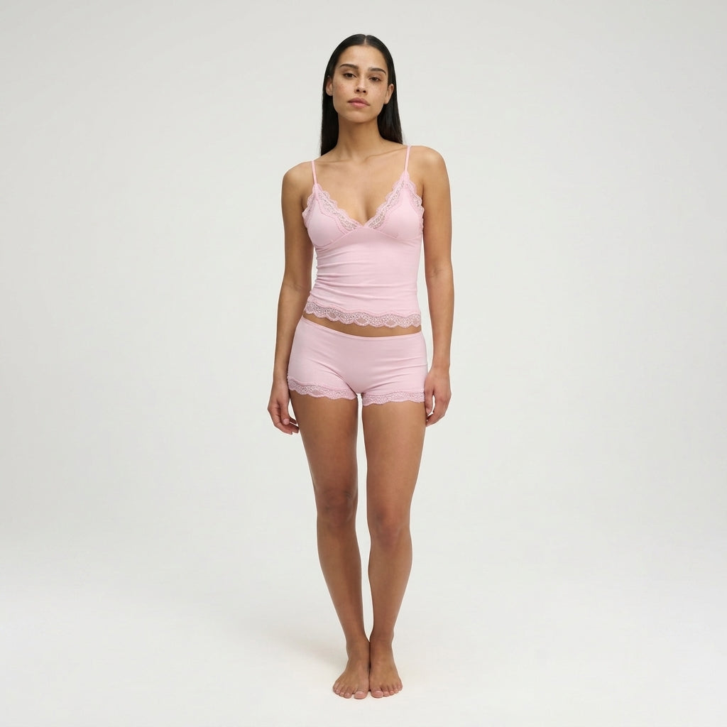 Damski komplet z topem na ramiączkach i szortami z koronką-Sets for women-Olave