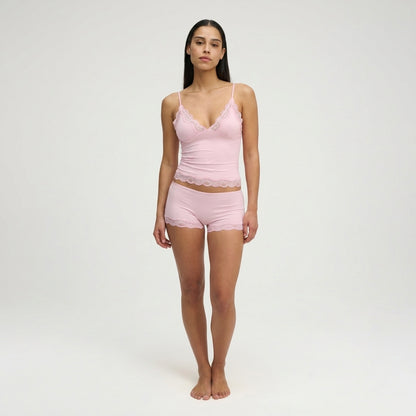 Damski komplet z topem na ramiączkach i szortami z koronką-Sets for women-Olave