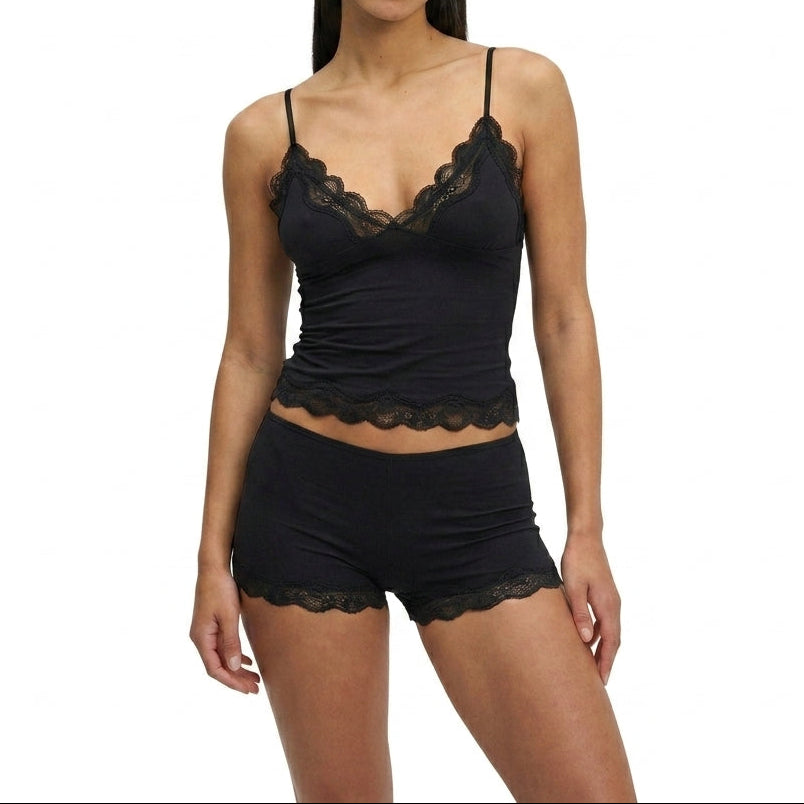 Damski komplet z topem na ramiączkach i szortami z koronką-Sets for women-Olave