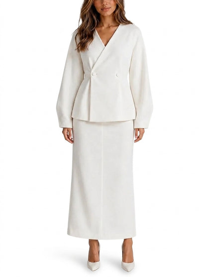Damski komplet: żakiet z baskinką i spódnica maxi-Sets for women-Olave