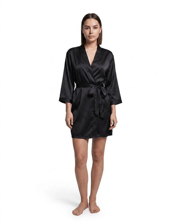 Damski krótki szlafrok z wiązanym paskiem-Robe for women-Olave