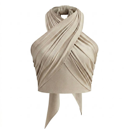Damski krótki top z dekoltem typu halter i skrzyżowanym przodem-Tops for women-Olave