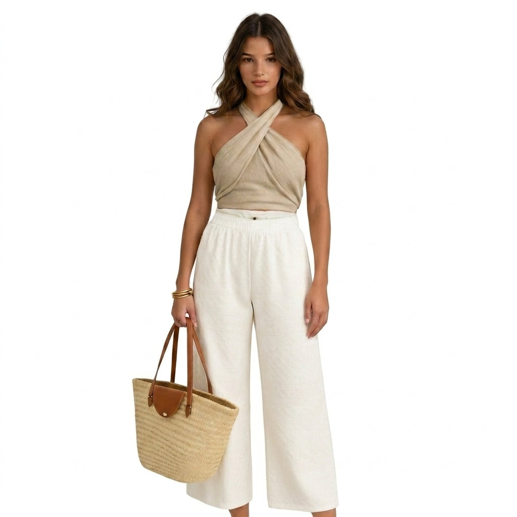 Damski krótki top z dekoltem typu halter i skrzyżowanym przodem-Tops for women-Olave
