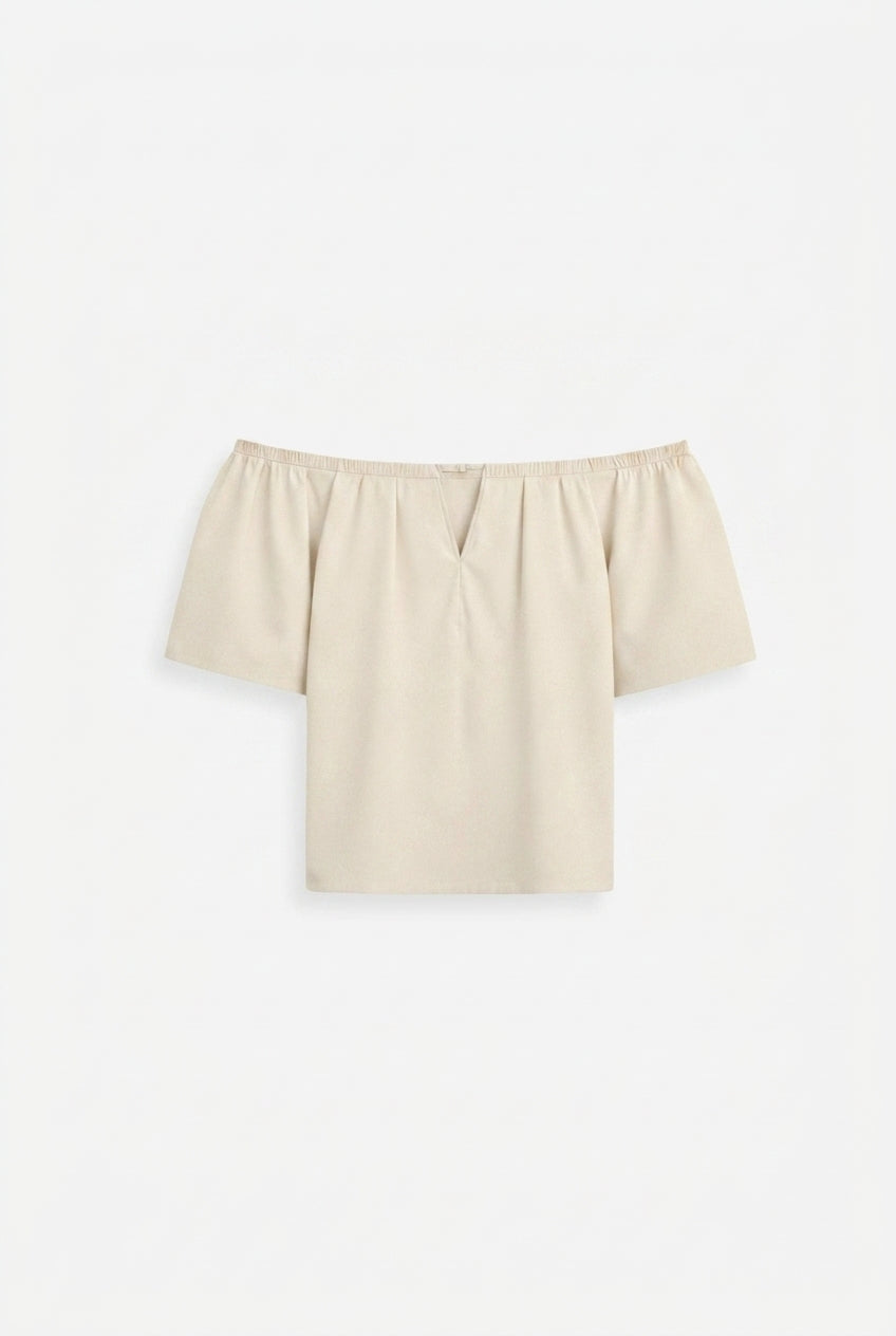 Damski krótki top z dekoltem typu hiszpanka i wycięciem V-Blouses for Women-Olave