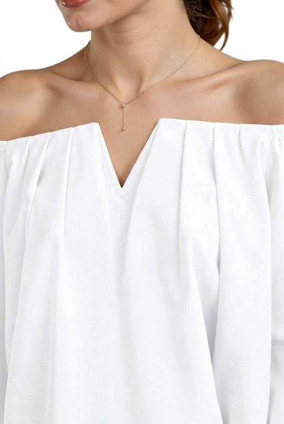 Damski krótki top z dekoltem typu hiszpanka i wycięciem V-Blouses for Women-Olave