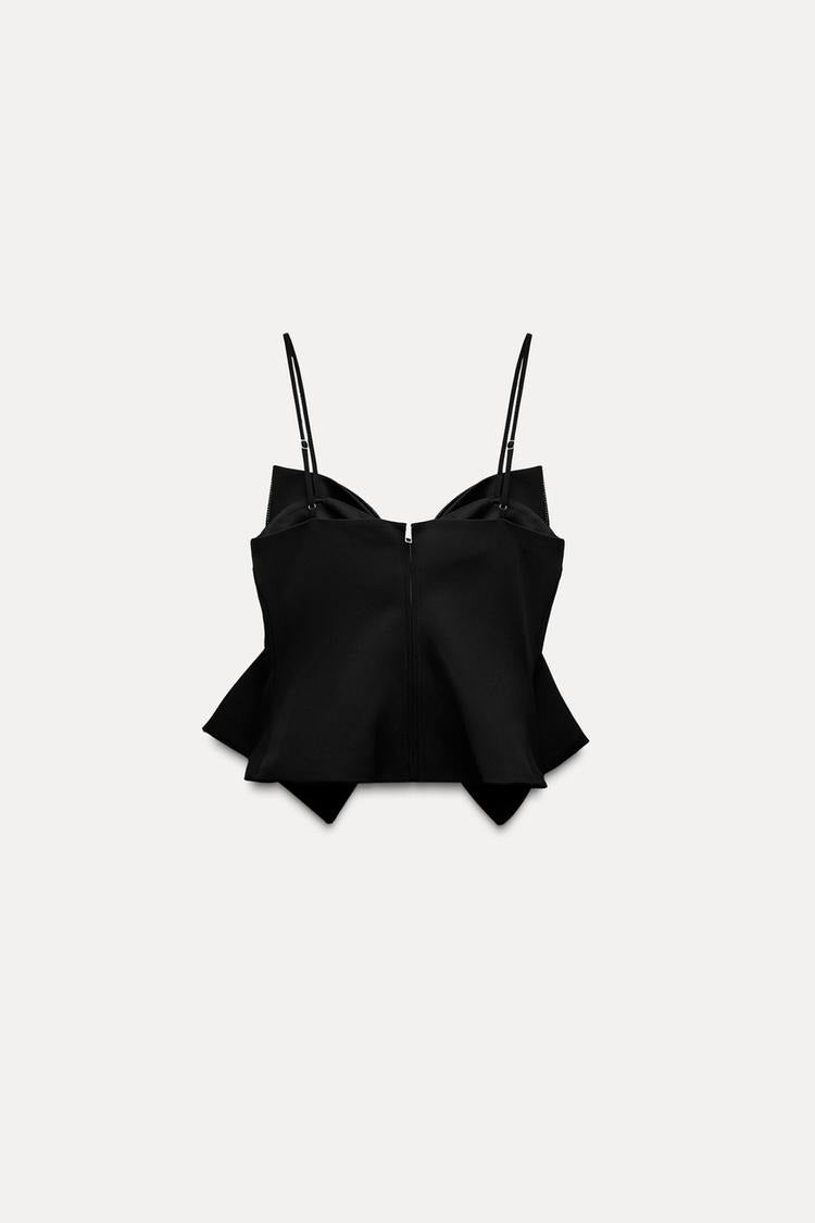 Damski krótki top z kokardą i błyszczącym wykończeniem-Tops for women-Olave