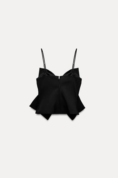 Damski krótki top z kokardą i błyszczącym wykończeniem-Tops for women-Olave