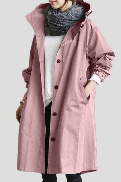 Damski płaszcz przeciwdeszczowy z kapturem i zapięciem na guziki-Coats for women-Olave