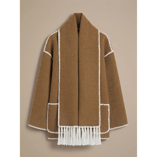 Damski płaszcz typu peleryna z mieszanki wełny zapinany na guziki-Coats for women-Olave