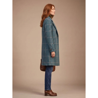 Damski płaszcz w kratę z kołnierzem z rewersami-Coats for women-Olave