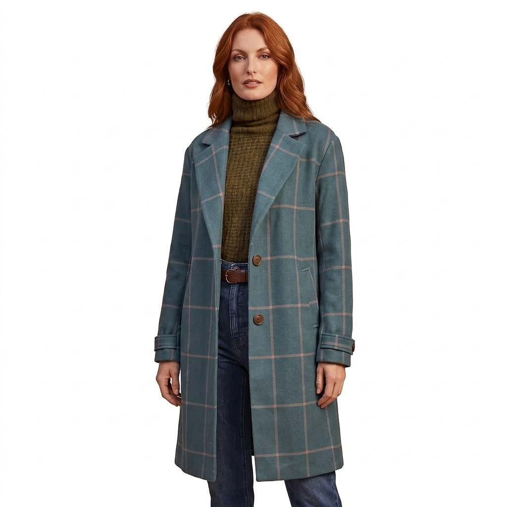 Damski płaszcz w kratę z kołnierzem z rewersami-Coats for women-Olave