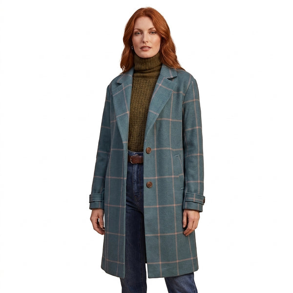 Damski płaszcz w kratę z kołnierzem z rewersami-Coats for women-Olave