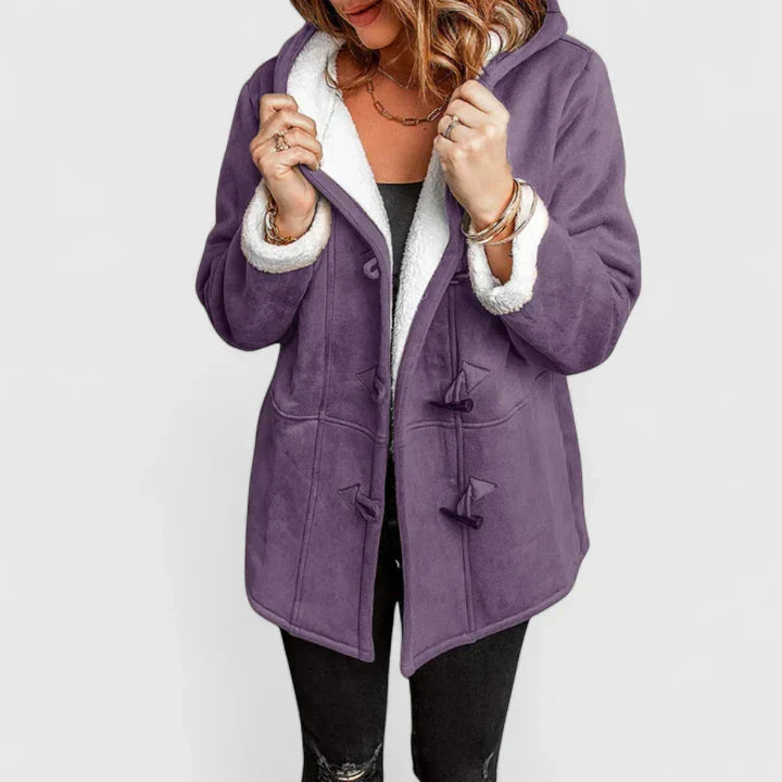 Damski płaszcz zamszowy z kapturem i zapięciem na kołki-Coats for women-Olave