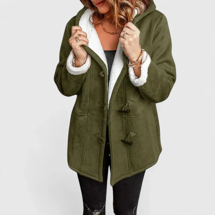 Damski płaszcz zamszowy z kapturem i zapięciem na kołki-Coats for women-Olave