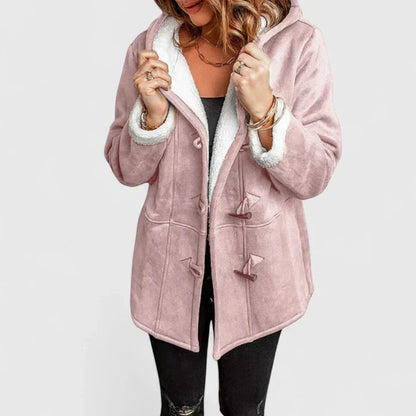 Damski płaszcz zamszowy z kapturem i zapięciem na kołki-Coats for women-Olave