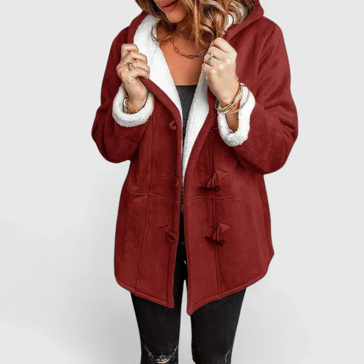 Damski płaszcz zamszowy z kapturem i zapięciem na kołki-Coats for women-Olave