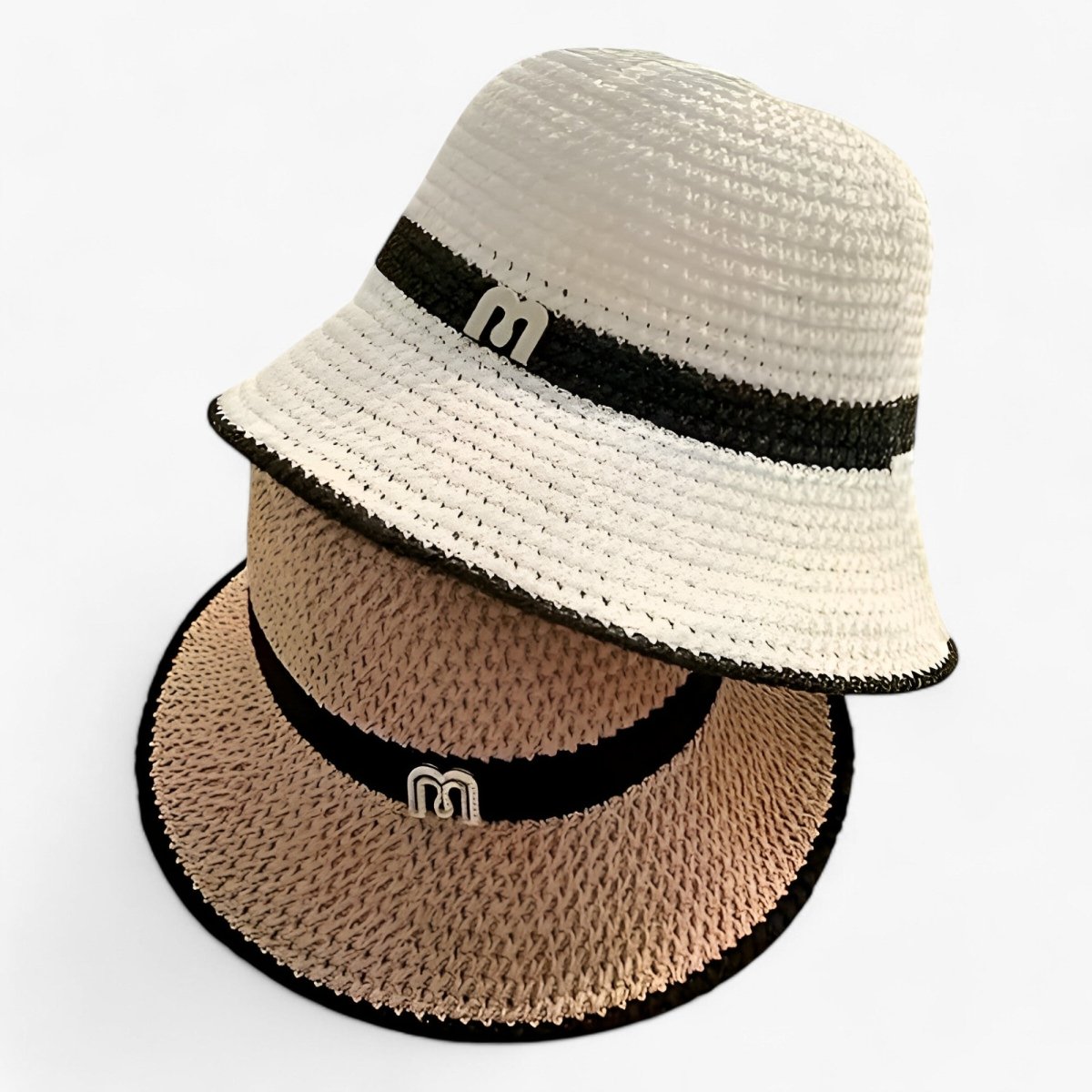 Damski pleciony kapelusz słomkowy z tasiemką z logo-Accessories for Women-Olave