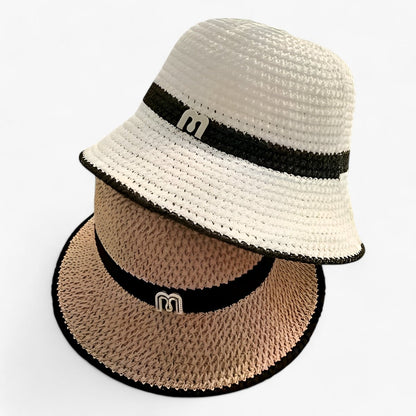 Damski pleciony kapelusz słomkowy z tasiemką z logo-Accessories for Women-Olave