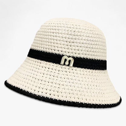 Damski pleciony kapelusz słomkowy z tasiemką z logo-Accessories for Women-Olave
