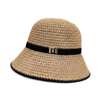 Damski pleciony kapelusz słomkowy z tasiemką z logo-Accessories for Women-Olave