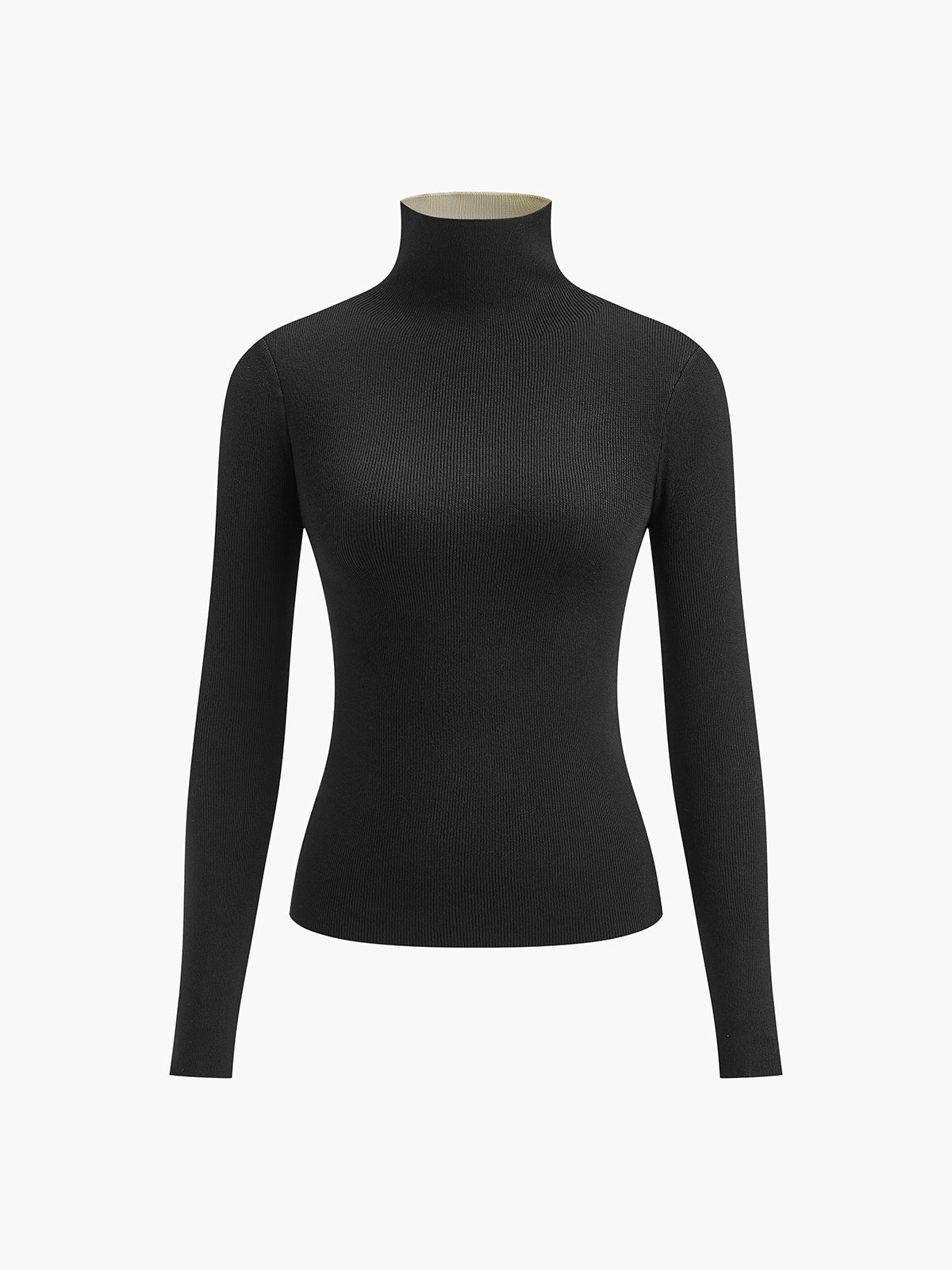 Damski prążkowany top z długim rękawem i półgolfem-Blouses for women-Olave