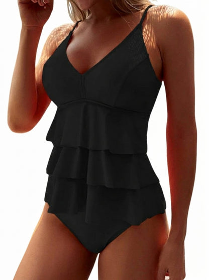Damski strój kąpielowy z trójwarstwowymi falbanami i cienkimi ramiączkami-Swimwear for women-Olave