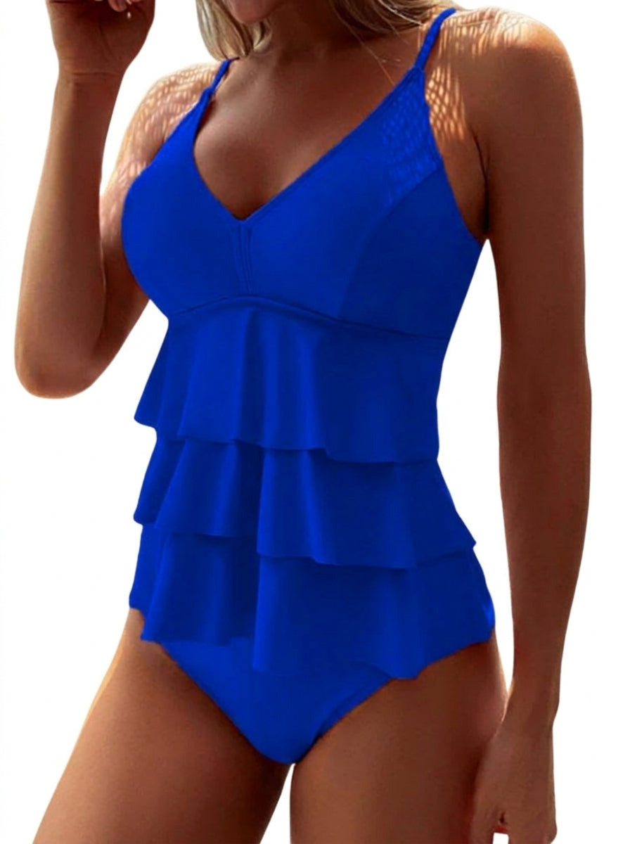 Damski strój kąpielowy z trójwarstwowymi falbanami i cienkimi ramiączkami-Swimwear for women-Olave
