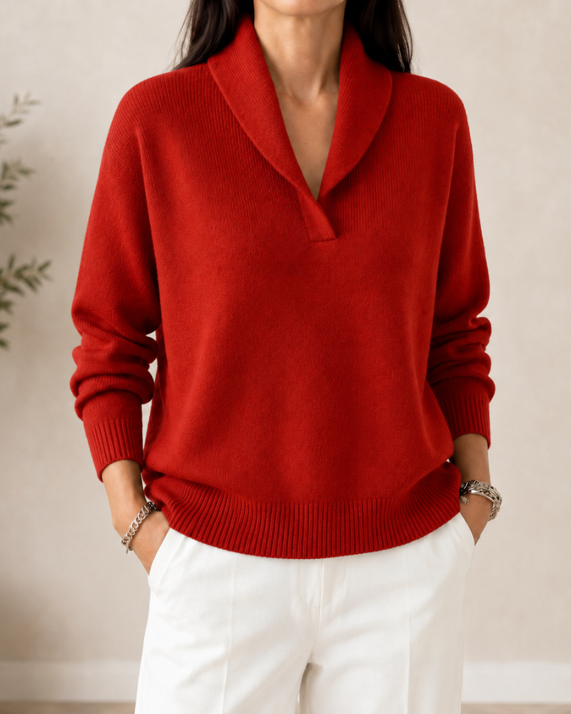 Damski sweter dzianinowy z kołnierzem szalowym-Sweaters for Women-Olave