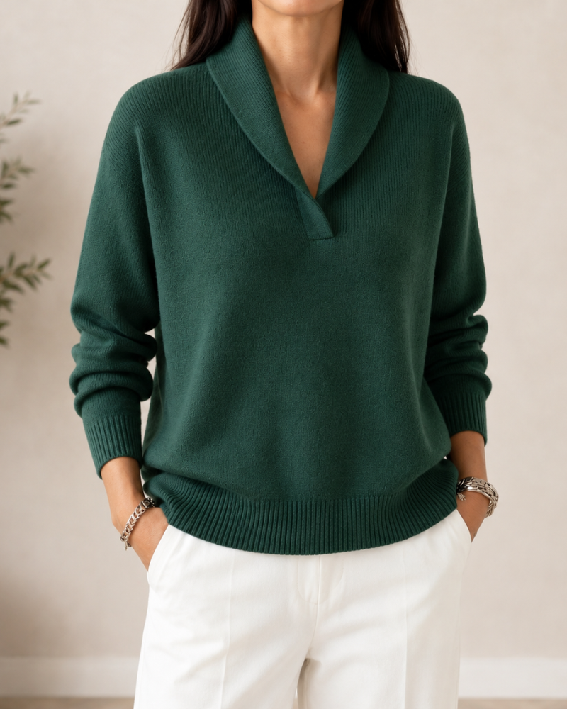 Damski sweter dzianinowy z kołnierzem szalowym-Sweaters for Women-Olave