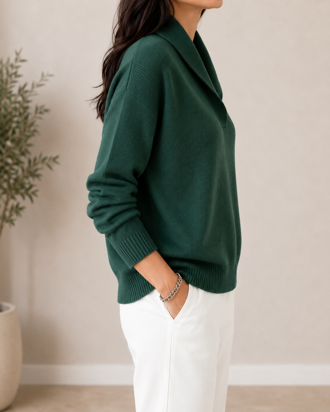 Damski sweter dzianinowy z kołnierzem szalowym-Sweaters for Women-Olave