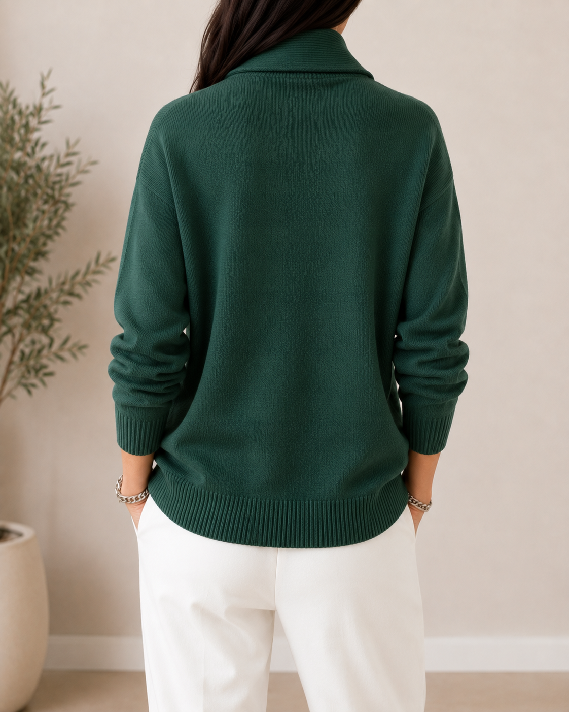 Damski sweter dzianinowy z kołnierzem szalowym-Sweaters for Women-Olave