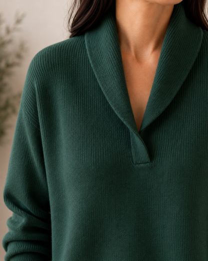 Damski sweter dzianinowy z kołnierzem szalowym-Sweaters for Women-Olave