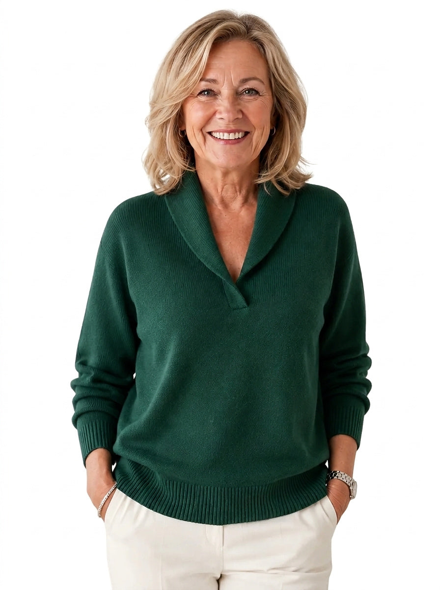 Damski sweter dzianinowy z kołnierzem szalowym-Sweaters for Women-Olave