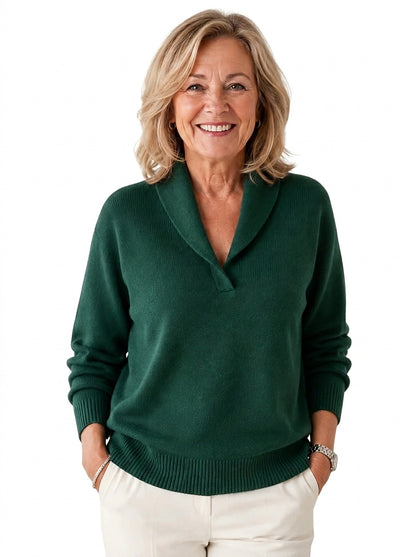 Damski sweter dzianinowy z kołnierzem szalowym-Sweaters for Women-Olave