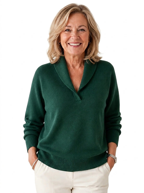 Damski sweter dzianinowy z kołnierzem szalowym-Sweaters for Women-Olave
