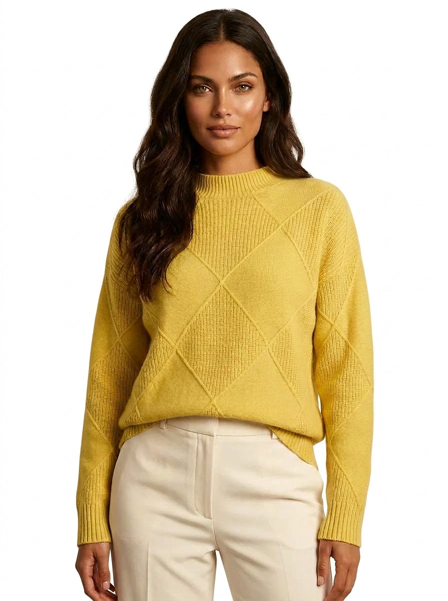 Damski sweter z dzianiny we wzór rombów-Sweaters for Women-Olave