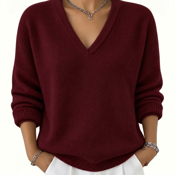 Damski sweter z dzianiny z dekoltem w serek i długim rękawem-Sweaters for Women-Olave