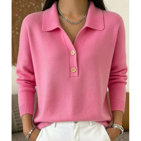 Damski sweter z dzianiny z kołnierzykiem i zapięciem na guziki-Sweaters for Women-Olave