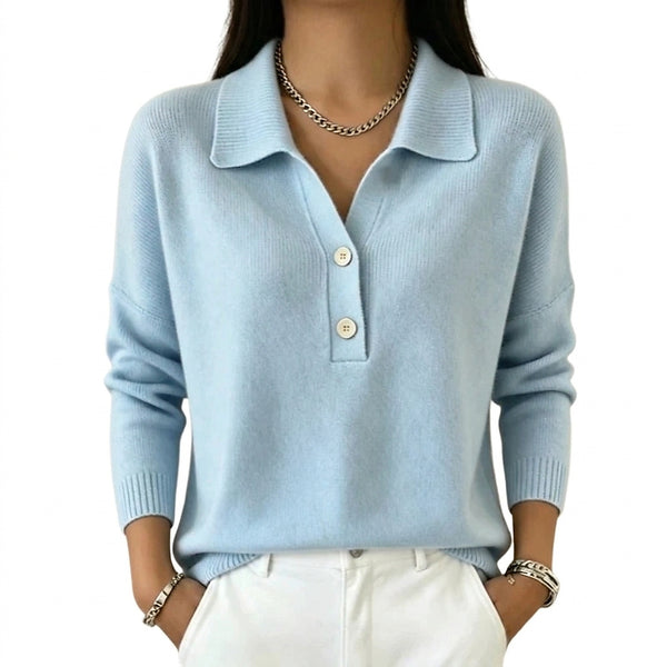 Damski sweter z dzianiny z kołnierzykiem i zapięciem na guziki-Sweaters for Women-Olave