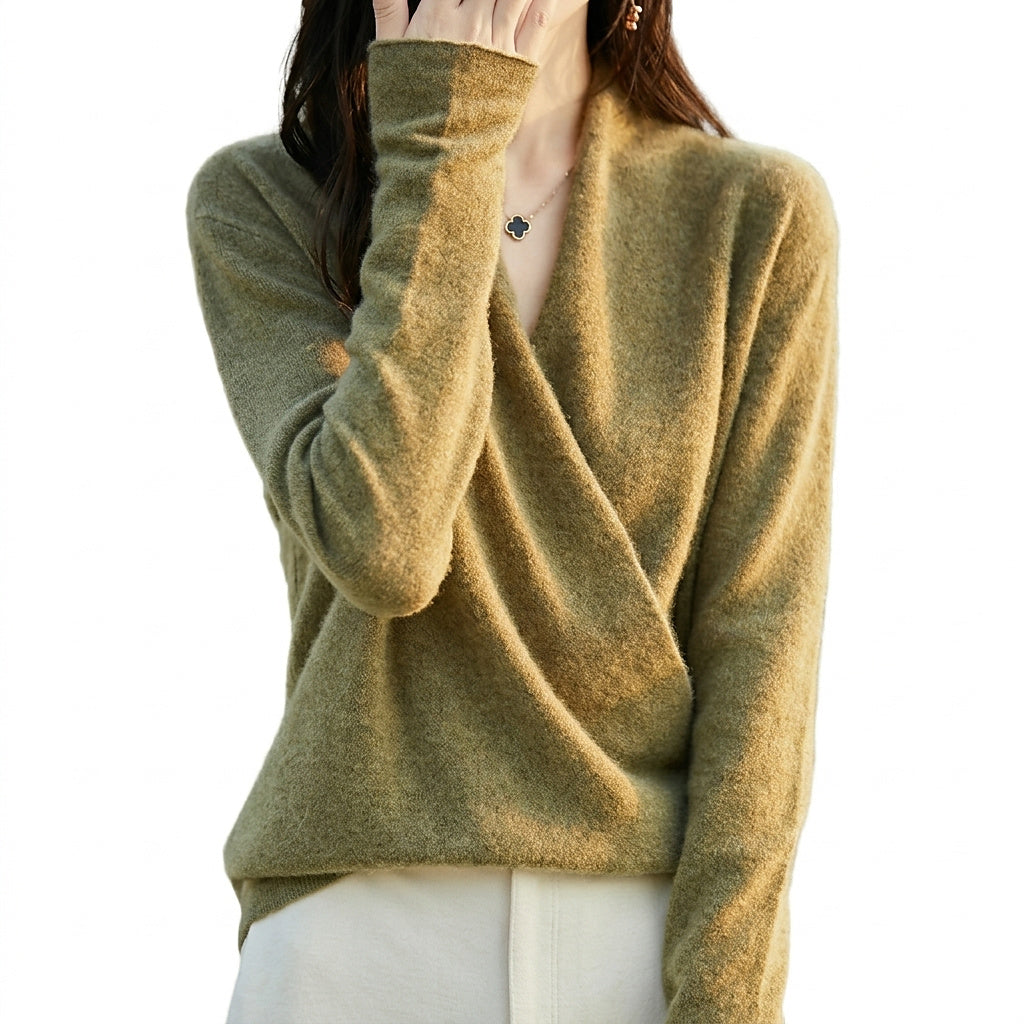 Damski sweter z dzianiny z kopertowym przodem-Sweaters for Women-Olave