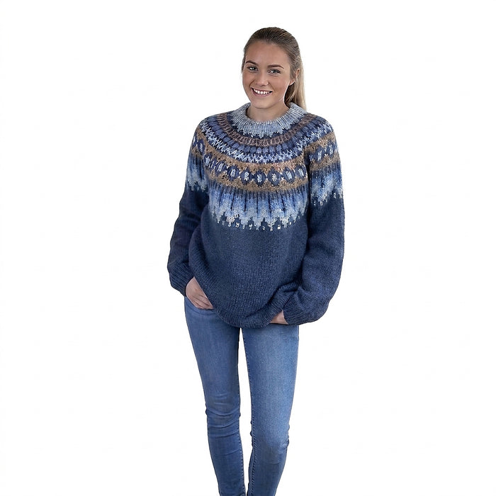 Damski sweter z dzianiny żakardowej z okrągłym dekoltem i długim rękawem-Sweaters for Women-Olave