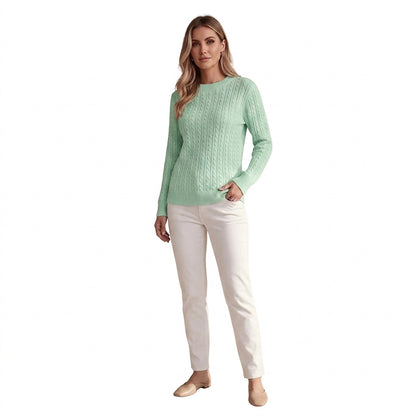 Damski sweter z warkoczowym splotem i okrągłym dekoltem-Sweaters for Women-Olave